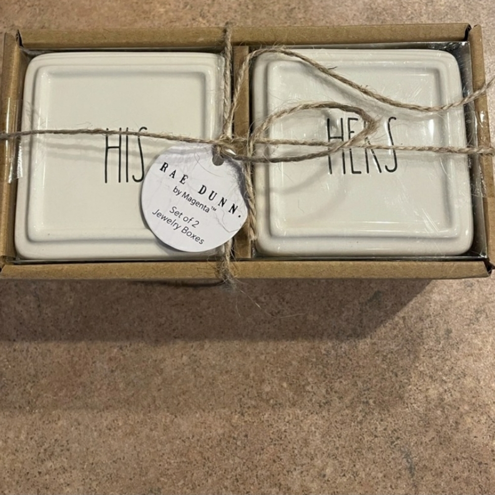 Brand new Rae Dunn His Hers jewelry box set